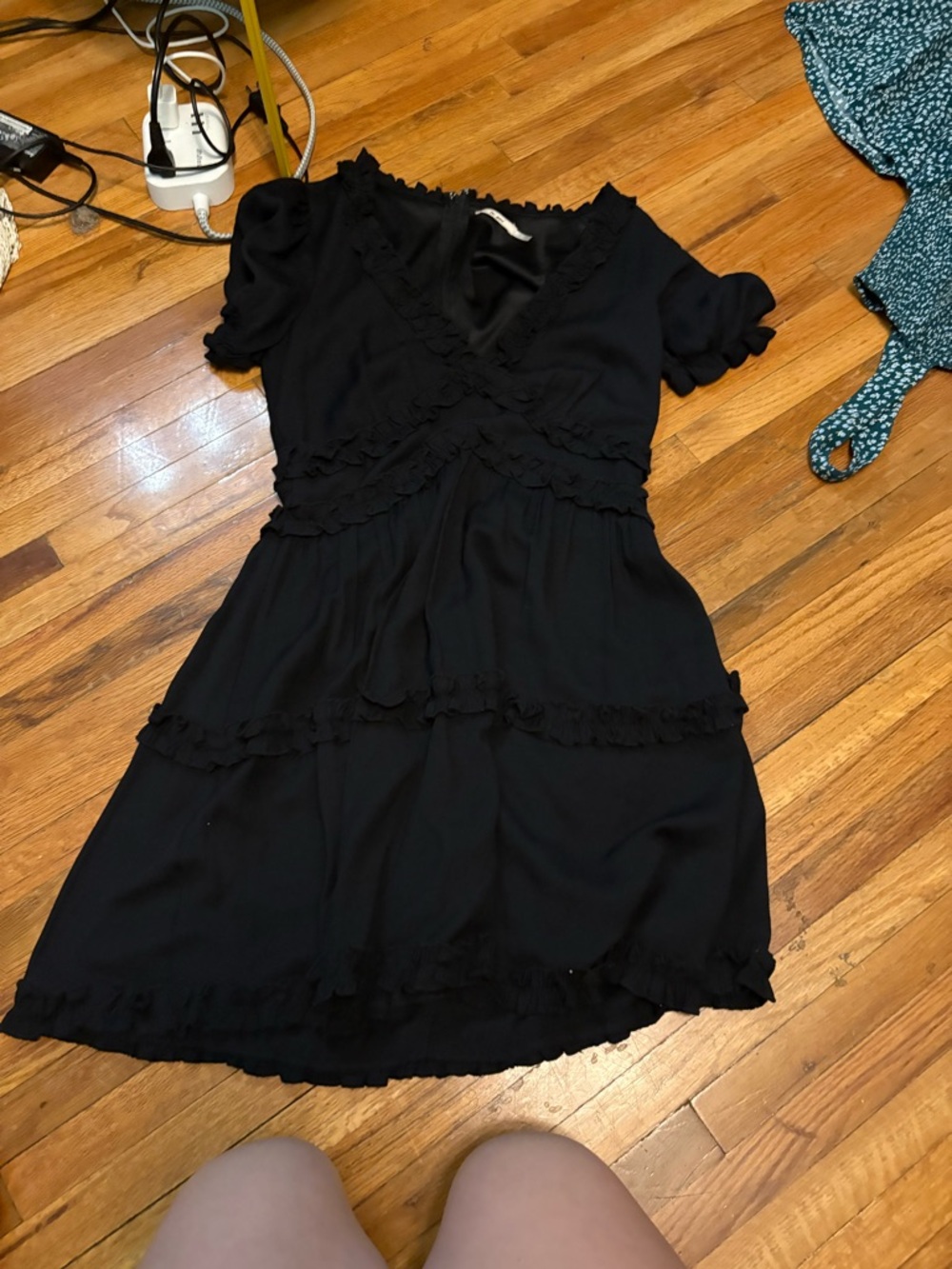 Mi Ami Black Ruffle V-Neck Mini Dress
